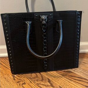 Aldo Black Studded Tote with Chain Accent